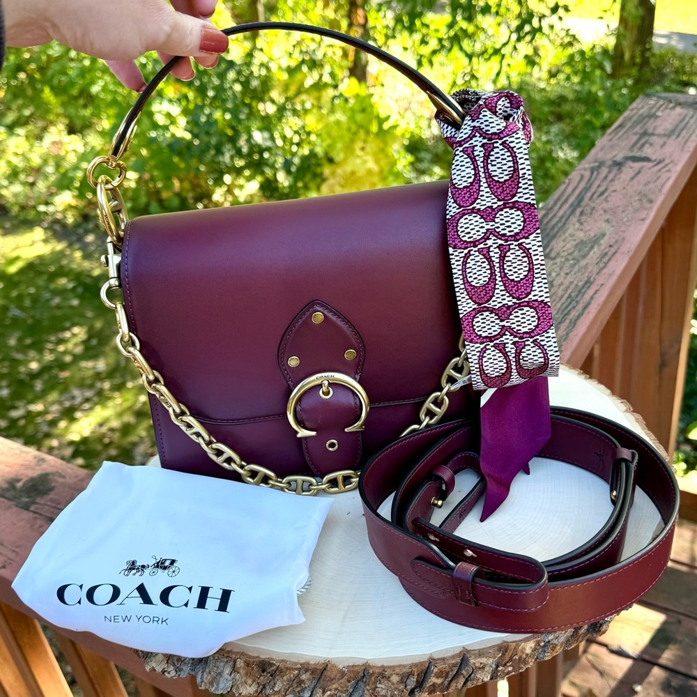 RARE_9.5/10!_Coach_Beat_Saddle Bag_Glove Tanned Leather _Wine_shoulder Crossbody